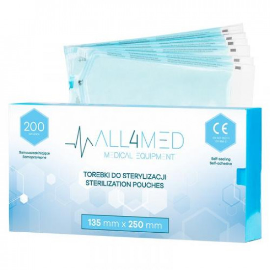 All4Med vrecká na parnú sterilizáciu v autokláve 135 x 250 mm 200 ks All4Med vrecká na parnú sterilizáciu v autokláve 135 x 250 mm 200 ks