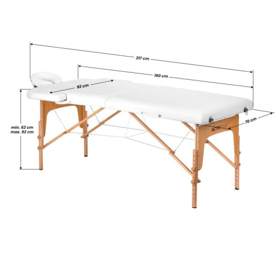 Skladací drevený masážny stôl Komfort Activ Fizjo Lux 2 segmentový 190x70 biely Skladací drevený masážny stôl Komfort Activ Fizjo Lux 2 segmentový 190x70 biely