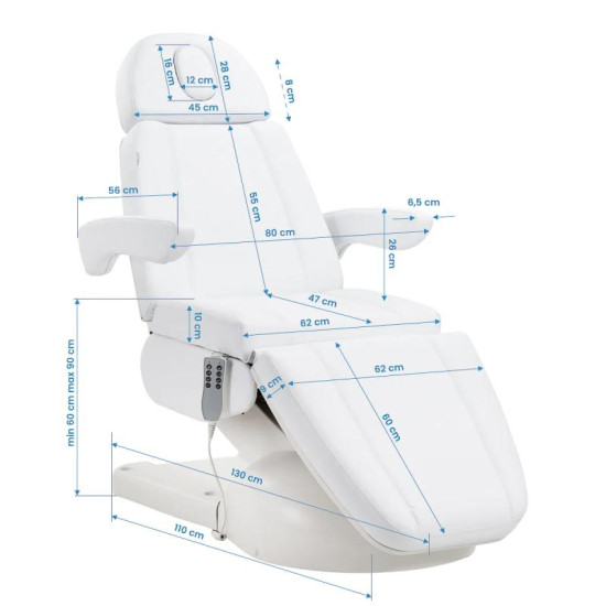 Kozmetické kreslo Azzurro Lux 4motorové biele s kolískou Kozmetické kreslo Azzurro Lux 4motorové biele s kolískou