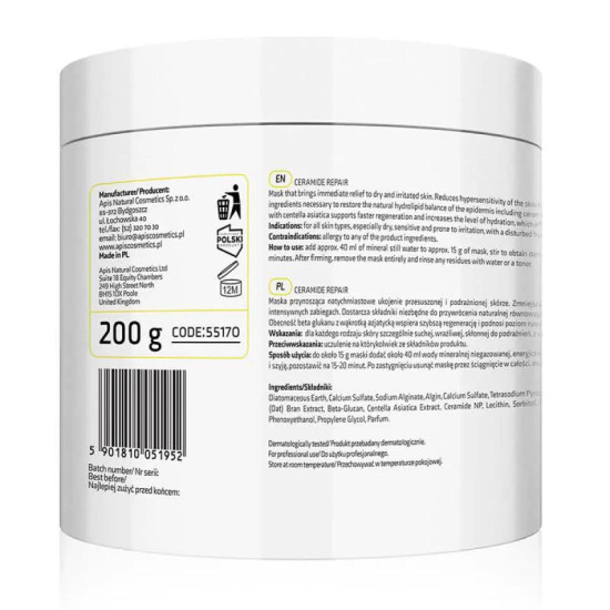 Apis CERAMIDE REPAIR Upokojujúca maska z rias s ceramidmi a beta glukánom 200 g Apis CERAMIDE REPAIR Upokojujúca maska z rias s ceramidmi a beta glukánom 200 g